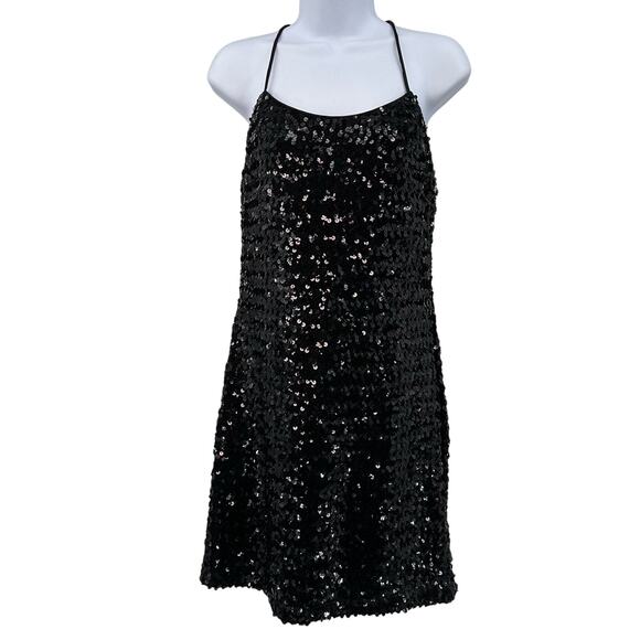 Roberta VTG 90's Black Sequin Dress Sparkly Stretch Cocktail Party Dress 14 Mini - Picture 1 of 9